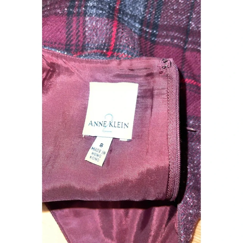 ANNE KLEIN Burgundy/Black/Gray Plaid Short Pencil Skirt Silk Blend  Womens 8 - Picture 6 of 9